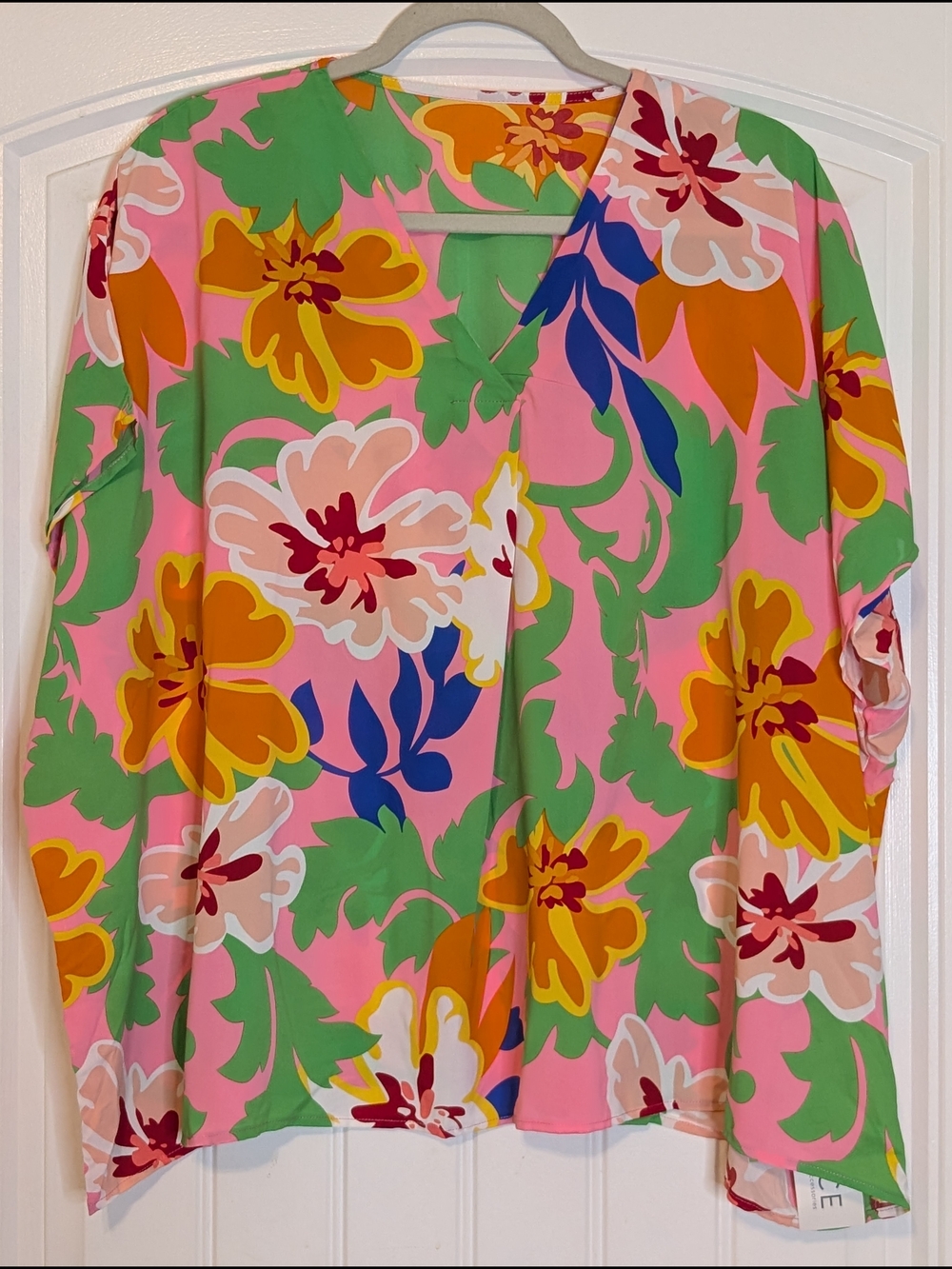 Dolce Colorful Tropical Floral Patterned V Neck Oversized Shirt